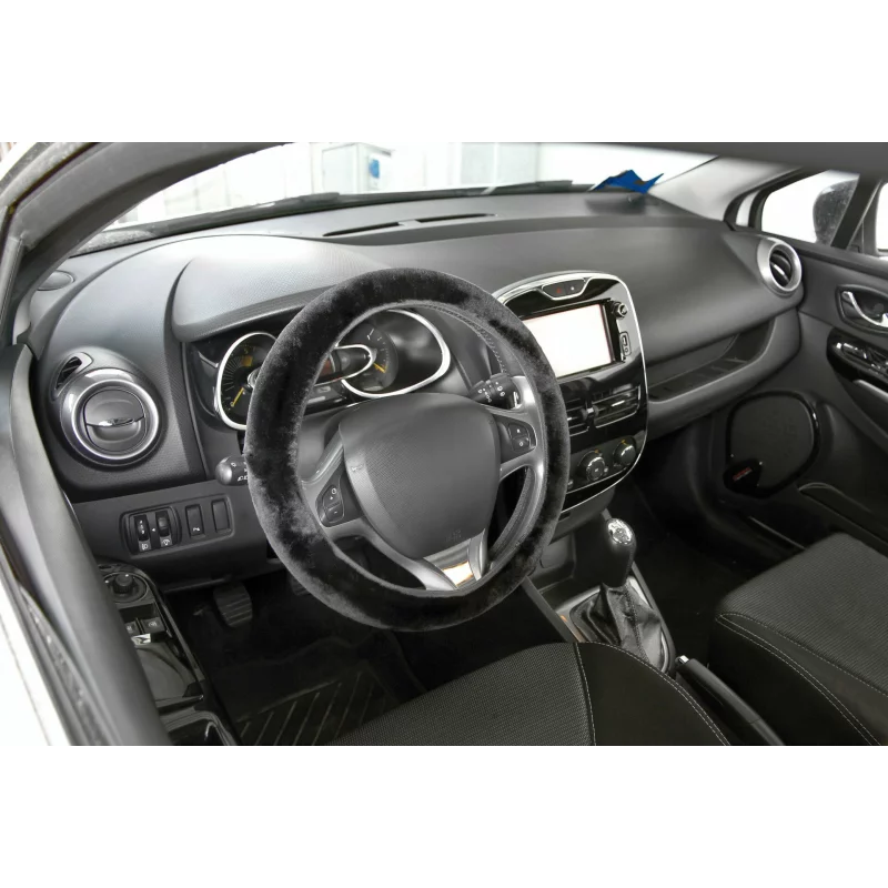 Husa volan din blana sintetica Fancy Plush neagra, 36-42 cm