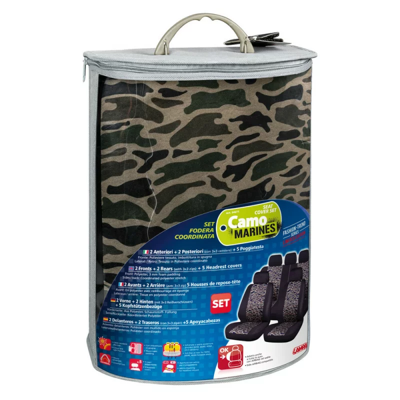 Huse scaun auto universale Camo Marines, 9 piese, camuflaj