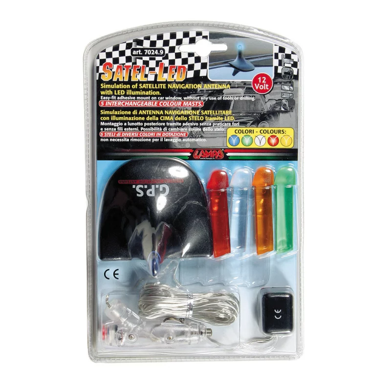 Imitatie antena auto cu LED 12V si 5 culori interschimbabile