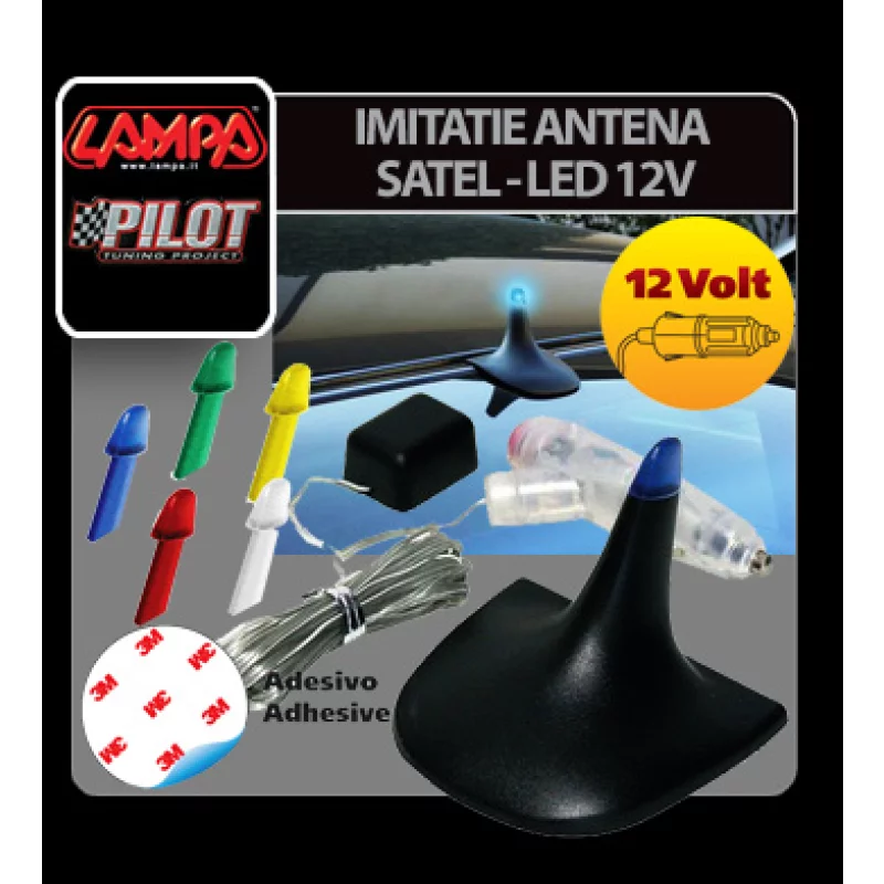 Imitatie antena auto cu LED 12V si 5 culori interschimbabile