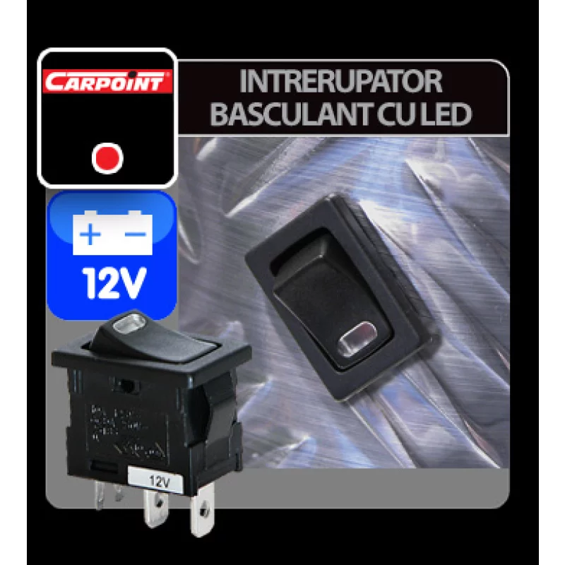 Intrerupator basculant auto cu LED 12V rosu Carpoint 19x12 mm