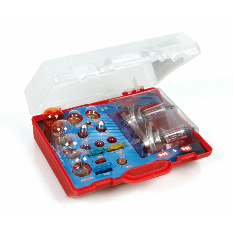 Kit becuri auto si sigurante 19 piese 12V cu 2 becuri halogen H4