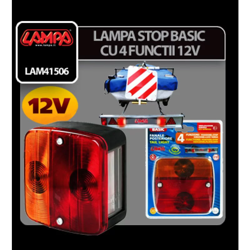 Lampa stop auto 4 functii 12V rosu-galben cu lumina numar