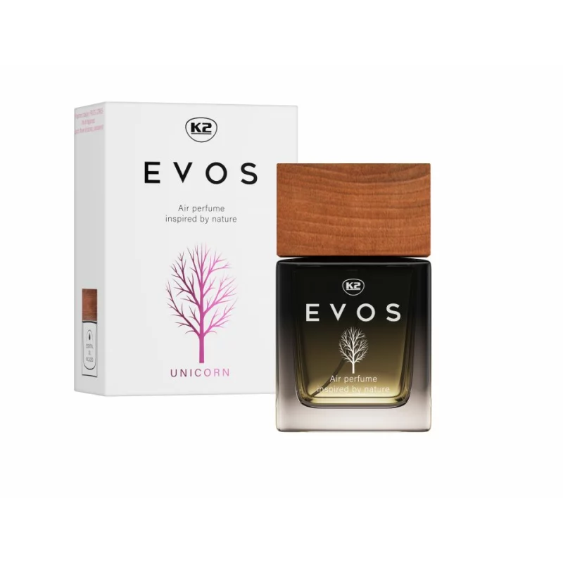 Odorizant auto K2 Evos Unicorn 50 ml, parfum fructat-floral cu capac din lemn