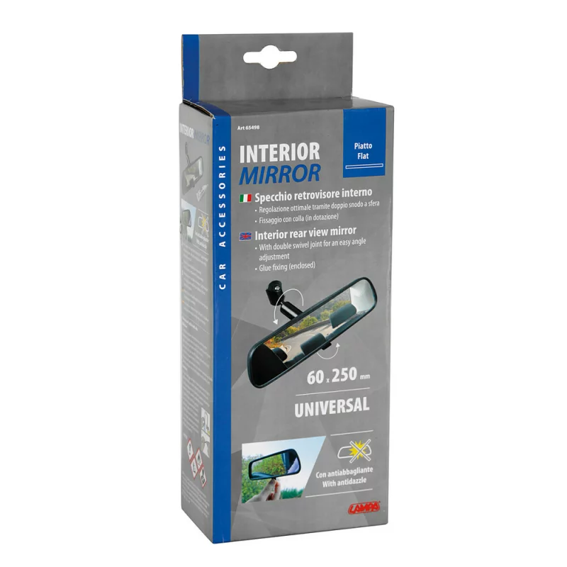 Oglindă retrovizoare interioară auto 250x60 mm cu adeziv și anti-orbire