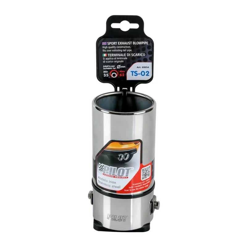 Ornament pentru tobă de eșapament TS-02 din inox lustruit, 35-62 mm