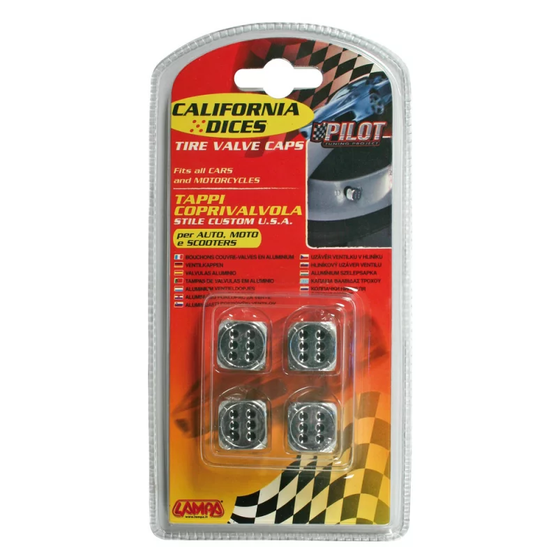 Capace valve auto tip zar California Dices crom, set 4 bucati
