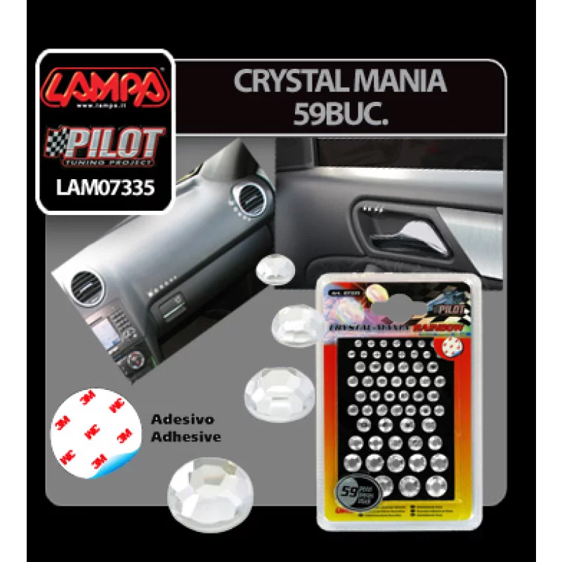 Ornamente auto cristal adezive transparente pentru interior, 59 buc