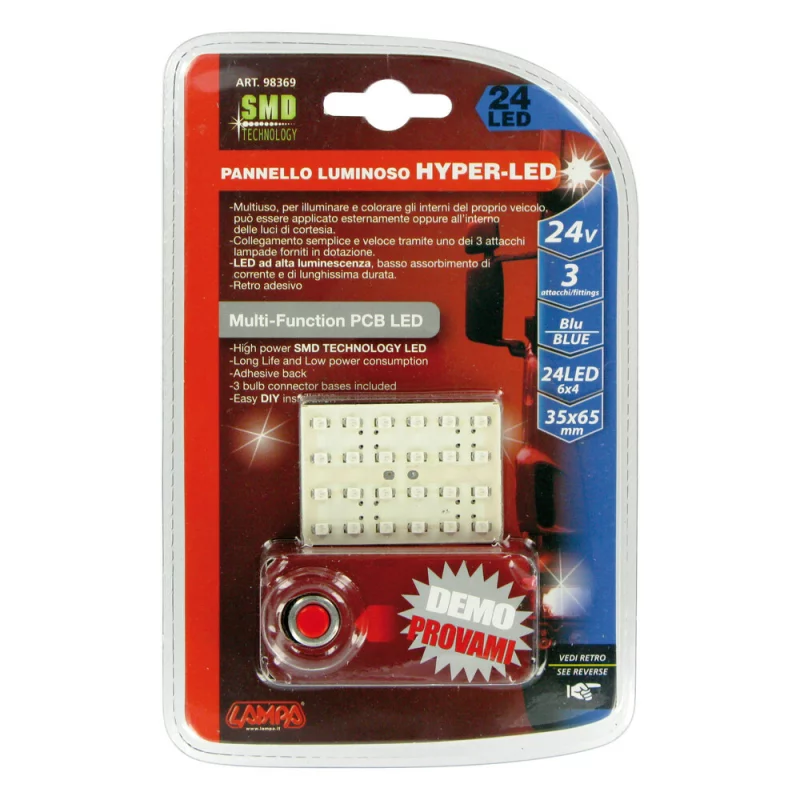 Panou LED SMD 24V albastru, 24 LED, 35x65 mm pentru iluminare interioară