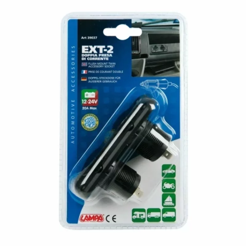 Priza auto dubla incorporabila 12/24V 20A pentru montaj interior si exterior