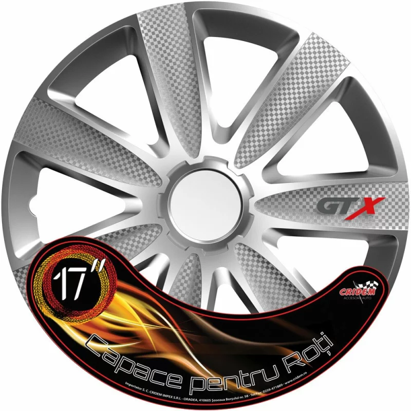 Set capace roti auto Cridem GTX Carbon 17 inch, argintiu, 4 bucati