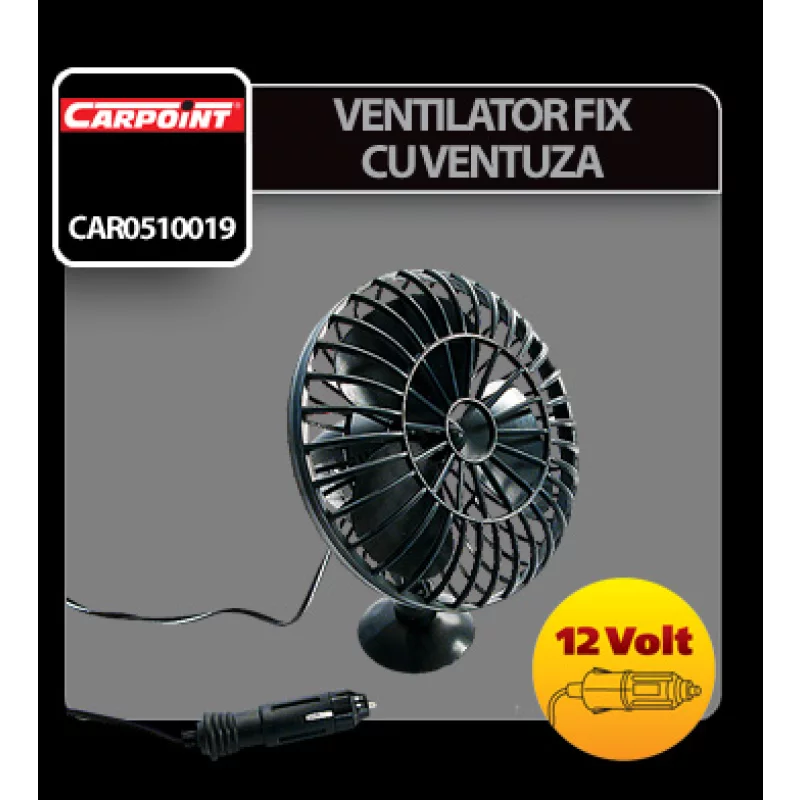 Ventilator auto fix cu ventuza Carpoint 12V, diametru 13,5 cm