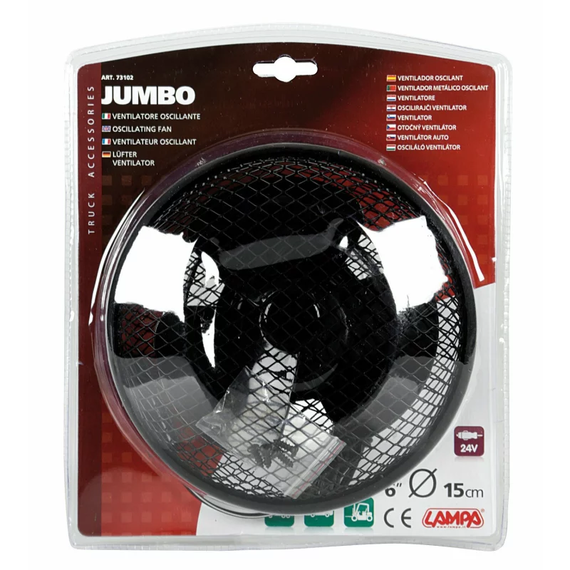 Ventilator auto oscilant Jumbo 24V din metal, Ø 15 cm, Lampa