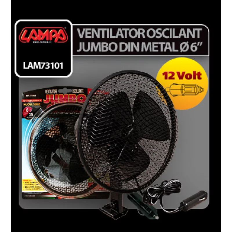 Ventilator auto oscilant din metal 12V, diametru 15 cm, Jumbo