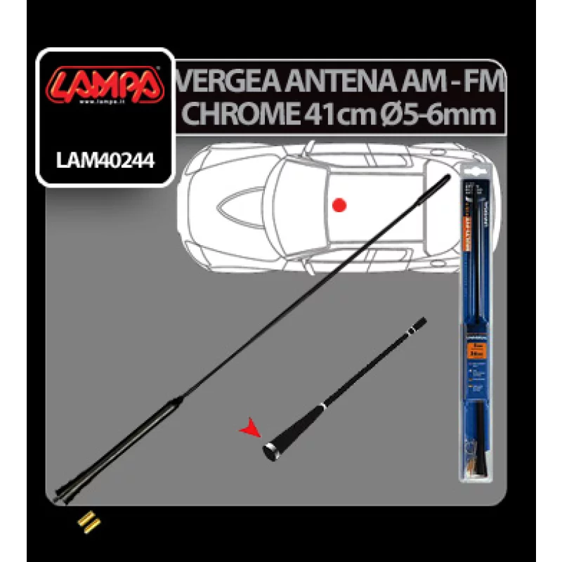 Vergea antena auto AM/FM Lampa Chrome Ring, 41 cm, Ø 5-6 mm