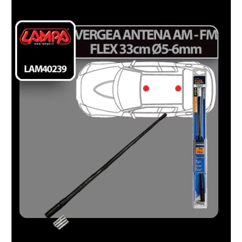 Vergea antenă auto flexibilă AM/FM Lampa, 33 cm, compatibilă Ø 5-6 mm