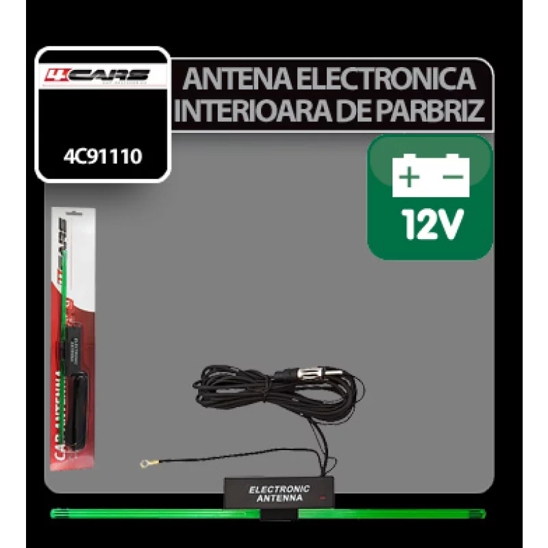 Antena auto electronică interioară pentru parbriz 12V, cu amplificator 4Cars
