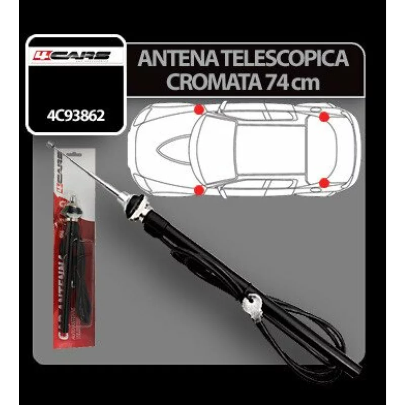 Antena telescopica auto 4Cars 74 cm cromata, pliabila, montaj pe aripa