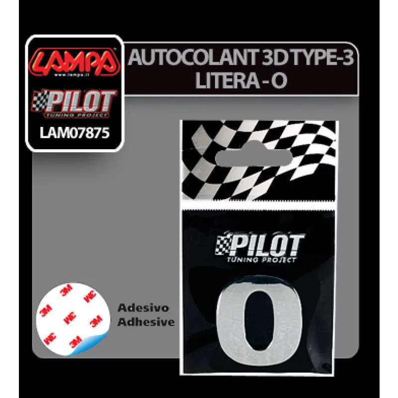 Autocolant 3D crom litera O 28 mm cu adeziv pentru personalizare auto