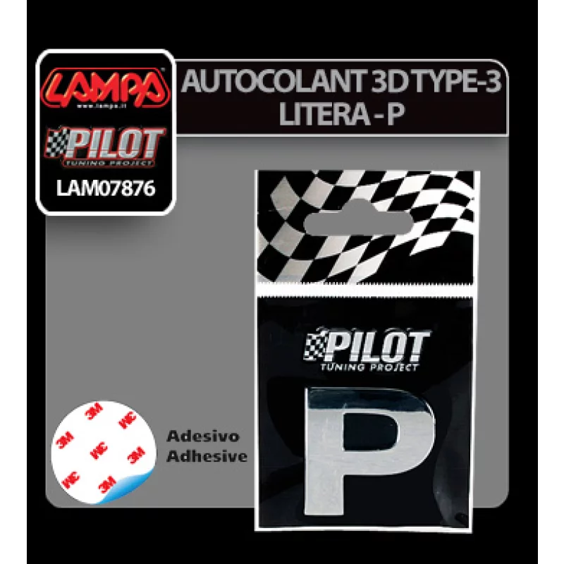 Autocolant 3D crom auto litera P, 28 mm, cu adeziv special