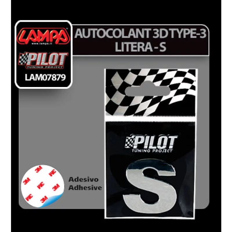 Autocolant 3D crom litera S, 28 mm, auto, cu adeziv rezistent