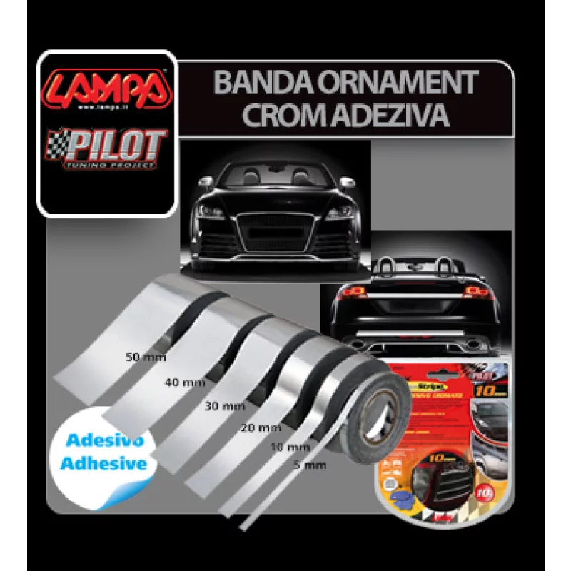Bandă ornament crom adezivă auto Maniac, flexibilă, 10 m x 10 mm