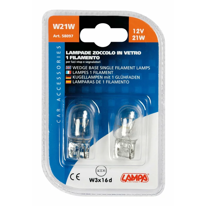 Bec auto W21W 12V 21W pentru frana, semnalizare si ceata, 2 buc