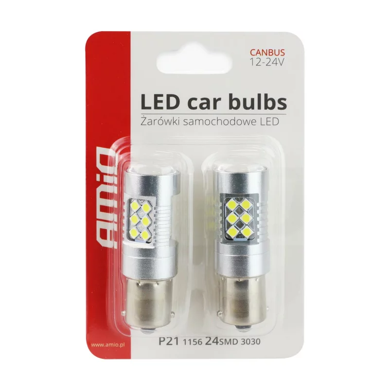Set 2 becuri LED BA15s P21W 24 SMD 3030 Canbus 12/24V, alb 6000K