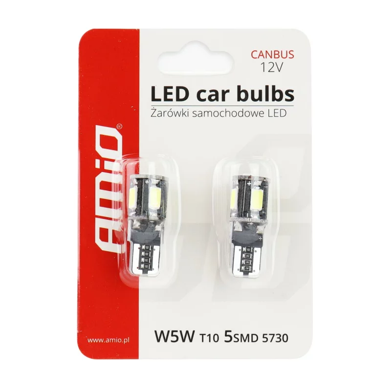 Set 2 becuri LED T10 W5W Canbus 12V, 5 SMD 5730, lumină albă