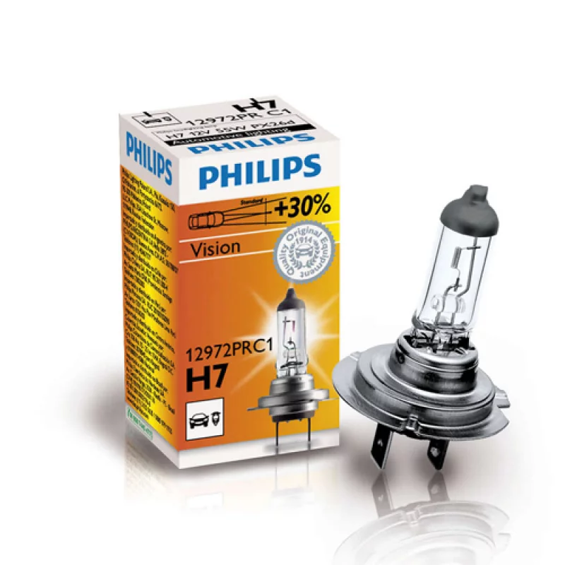 Bec auto Philips H7 Vision 55W 12V PX26d, +30% vizibilitate, 1 buc