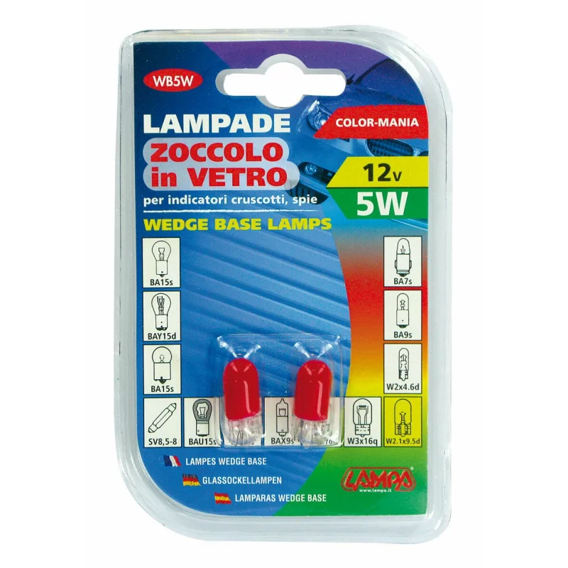 Bec auto W5W 12V 5W rosu pentru pozitie/interior, 2 bucati