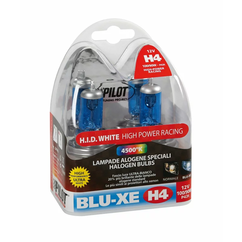 Set 2 becuri halogen auto H4 Blu-Xe 12V 100/90W P43t, 4500K