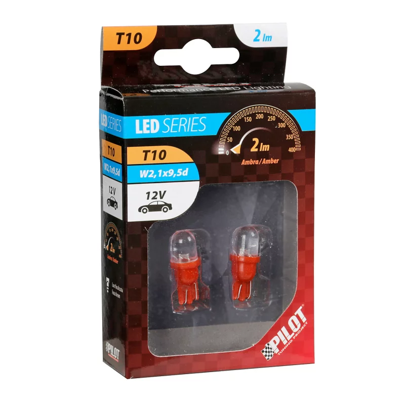 Set 2 becuri LED T10 12V cu lumina galbena focalizata, soclu W2.1x9.5d
