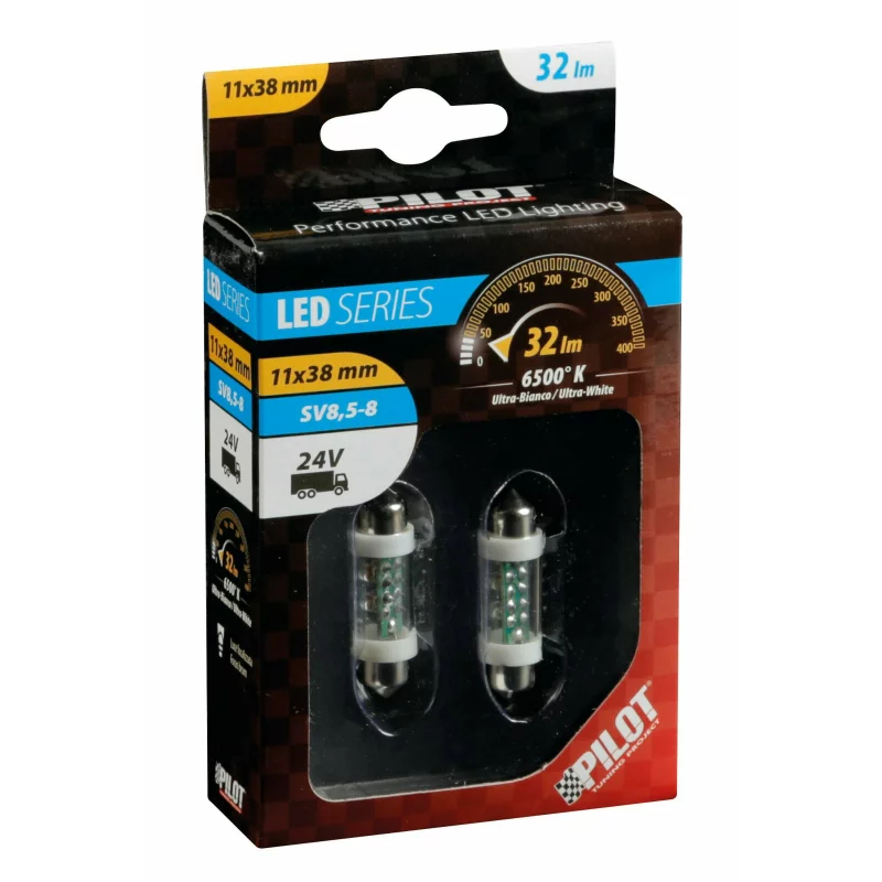 Bec LED sofit 24V alb 11x38 mm cu 4 LED-uri SV8.5-8, set 2 buc