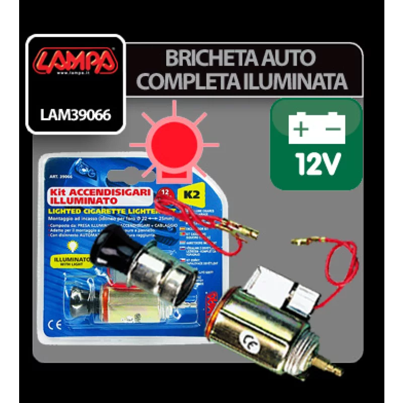 Brichetă auto completă iluminată K2, Ø21 mm, 12V, cu eliberare automată