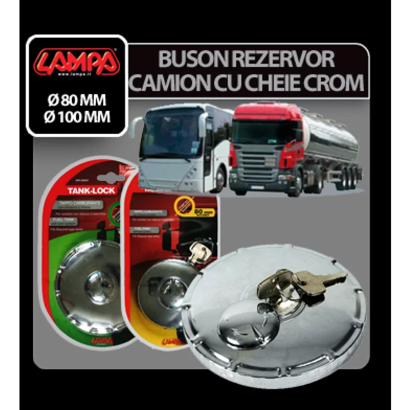 Buson rezervor camion Ø60 mm cu cheie, cromat, pentru sistem baioneta