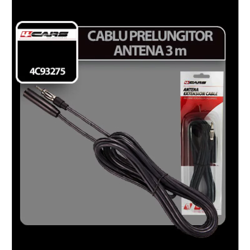 Cablu prelungitor antenă auto 3 m cu conector DIN și mufă DIN 4Cars