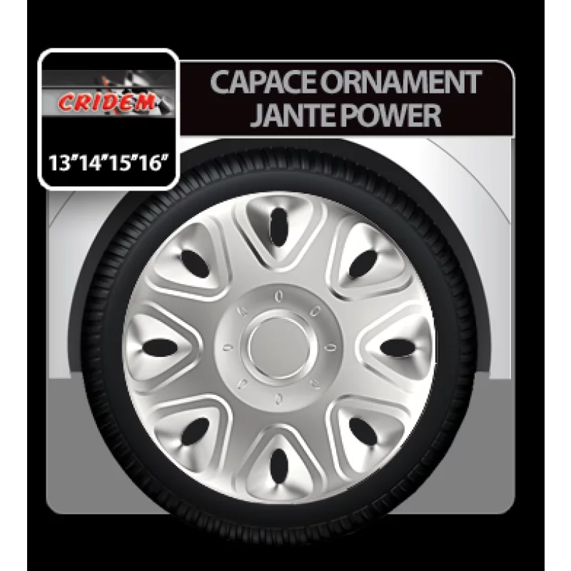 Capace roti auto Power 15 inch, set 4 bucati, argintiu