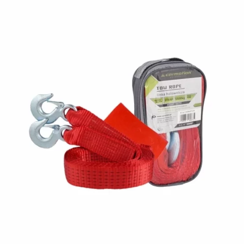 Chingă de tractare auto 4 m, 5500 kg, cu cârlige metalice și steag roșu