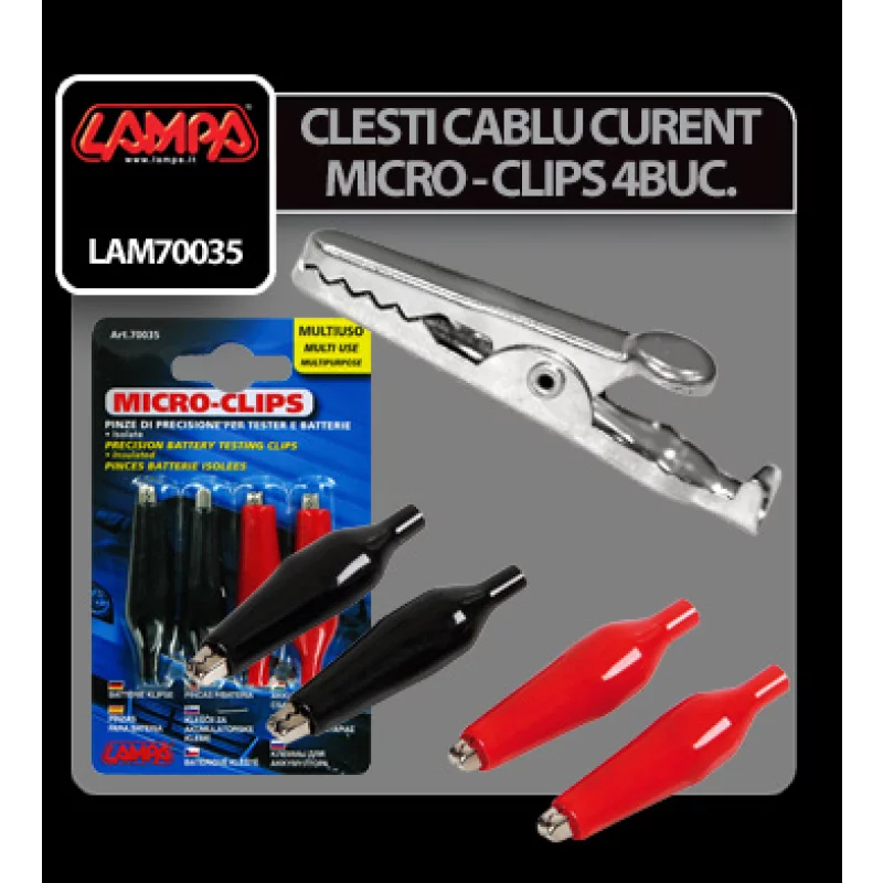 Cleme de precizie pentru tester acumulator, Micro-Clips, 4 buc, 45 cm