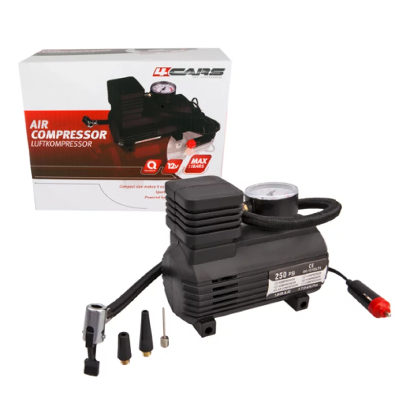 Compresor aer auto 12V 18 bar cu manometru si adaptoare 4Cars