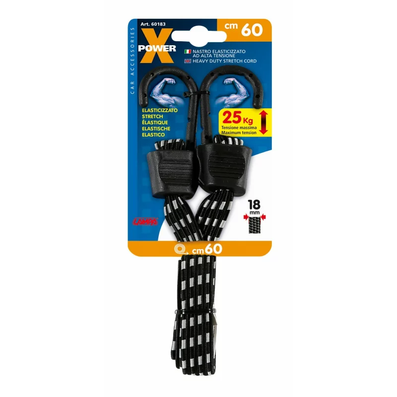 Cordon elastic cauciucat X-Power 60 cm cu carlige metalice, 1 buc