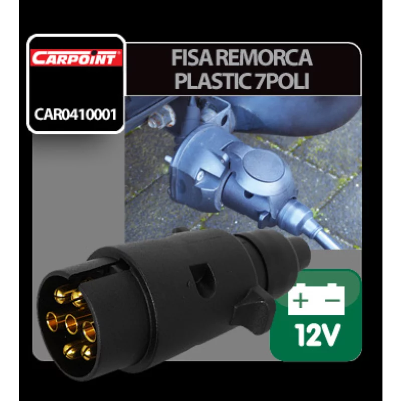 Fisa remorca 7 poli Carpoint 12V din plastic pentru conectare sigura