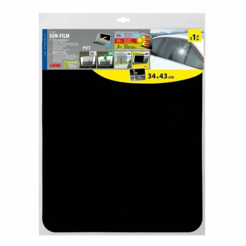 Folie solară auto pentru geam 43x34 cm, lipire statică, UV 99%, negru
