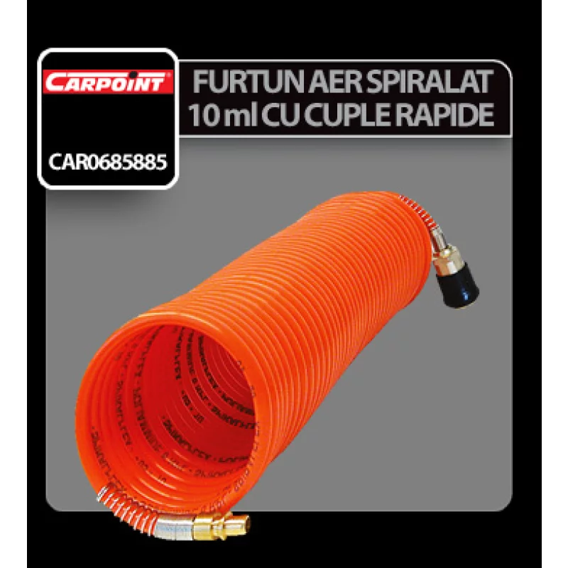 Furtun aer spiralat Carpoint 10 m cu cuple rapide si adaptor tata