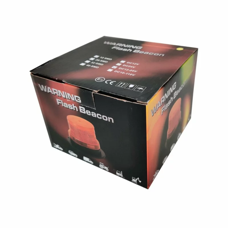 Girofar stroboscopic LED galben cu magnet și alimentare 12/24V