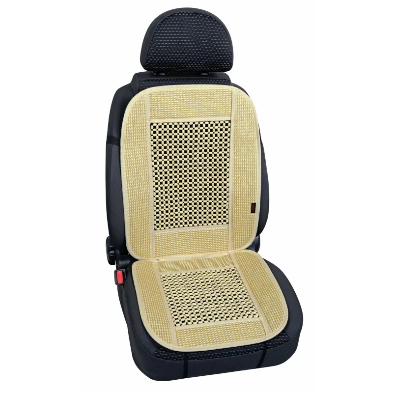 Husă scaun față auto Safari cu mărgele din lemn, universală, fildes