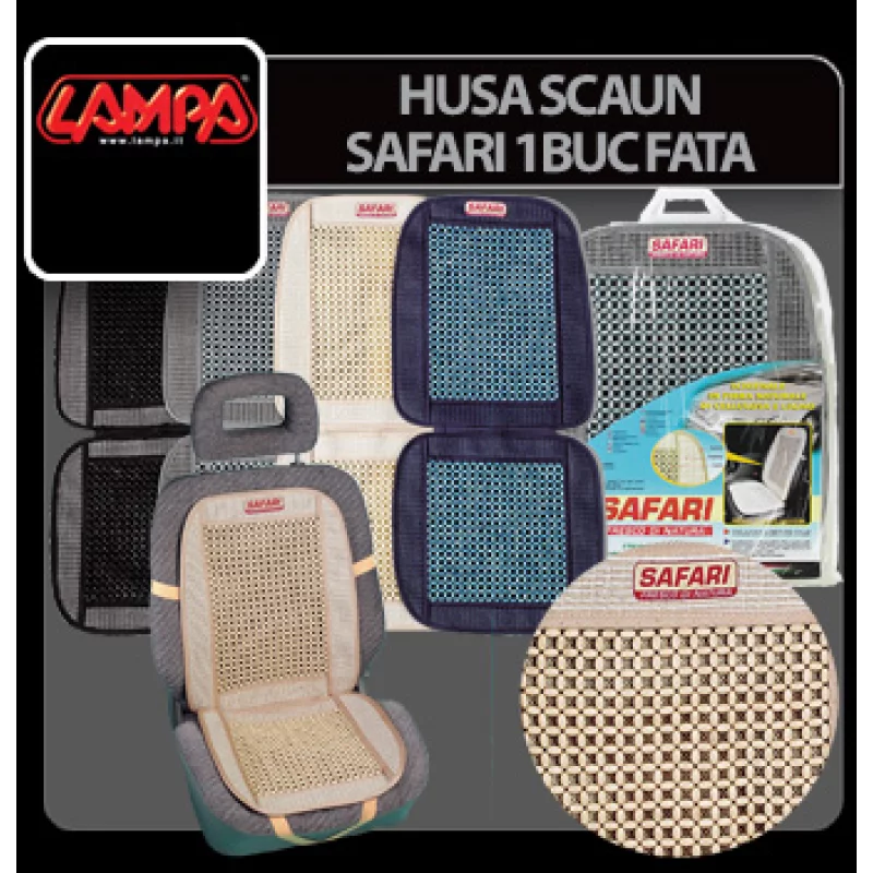 Husă scaun față auto Safari cu mărgele din lemn, universală, fildes