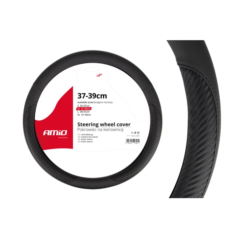 Husă pentru volan Amio SWC-17 M, 37-39 cm, negru cu carbon