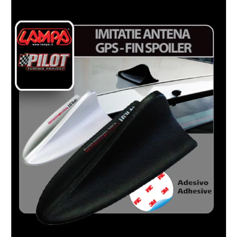 Imitatie antena GPS auto tip fin spoiler argintie cu adeziv 3M